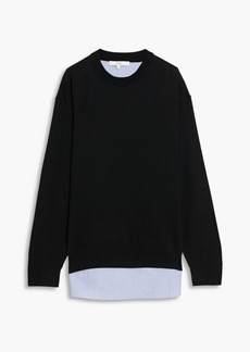 Tibi - Striped cotton-poplin and wool sweater - Black - S