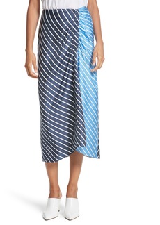 Tibi Delphina Colorblock Stripe Silk Midi Skirt