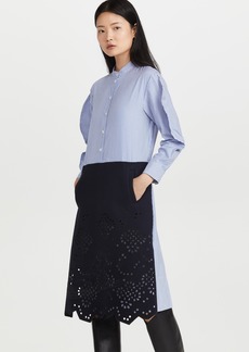 Tibi Eyelet Embroidery On Felted Wool Striped Shirtdress