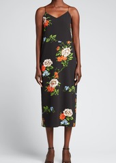 Tibi Quinn Floral-Print Crepe Slip Dress