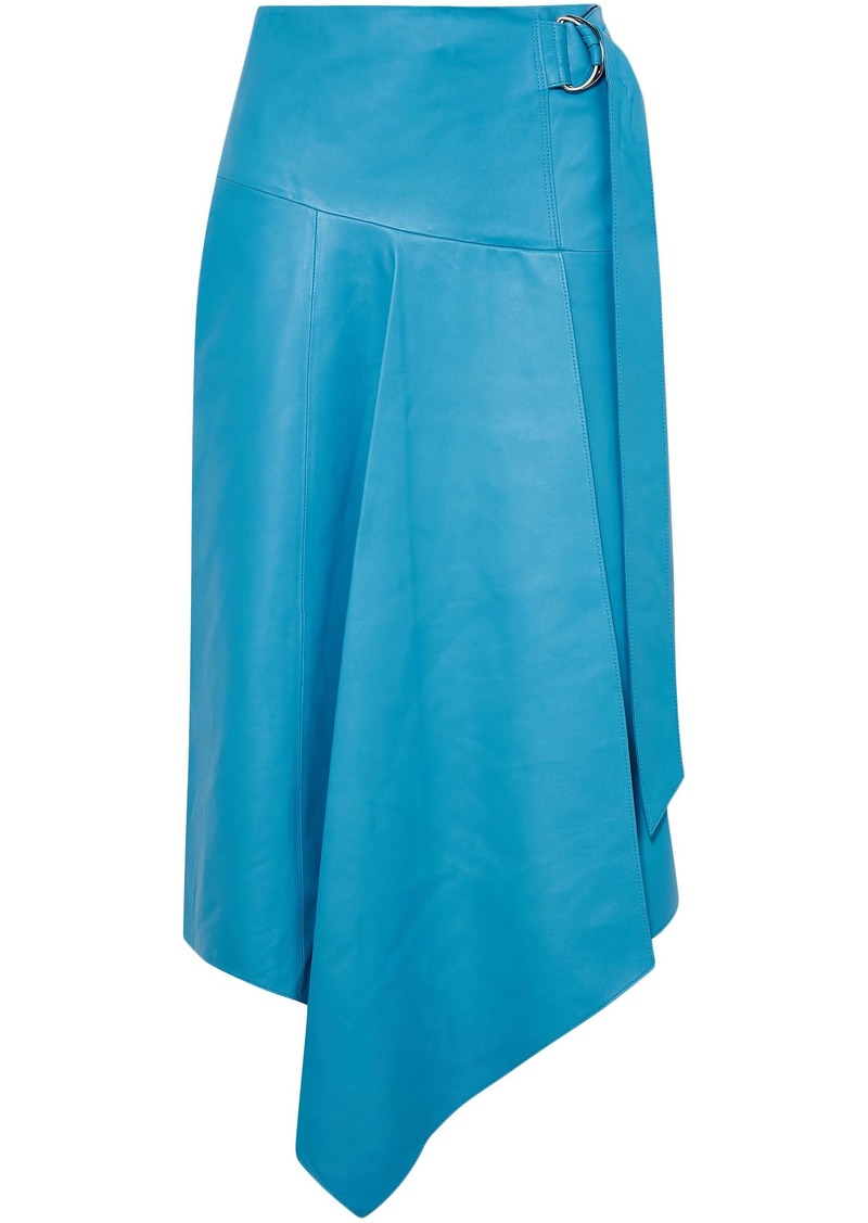 Tibi Woman Asymmetric Belted Leather Skirt Azure