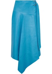 Tibi Woman Asymmetric Wrap-effect Leather Skirt Azure