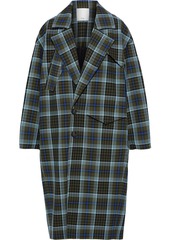 Tibi Woman Spencer Double-breasted Checked Woven Coat Army Green