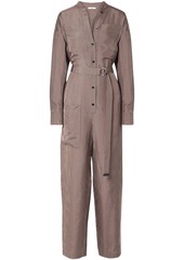 Tibi Woman Walden Belted Checked Cupro Jumpsuit Brown