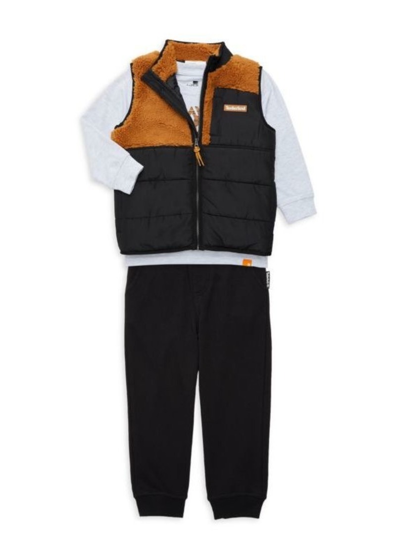 Timberland Little Boy's 3-Piece Berber Faux Fur Vest, Sweatshirt & Joggers Set