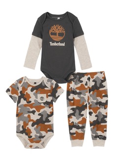 Timberland Baby Boys Logo, Camo Bodysuits and Camo Joggers, 3 Piece Set