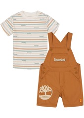 Timberland Baby Boys Canvas Shortalls and Printed Shirt, 2 Piece Set