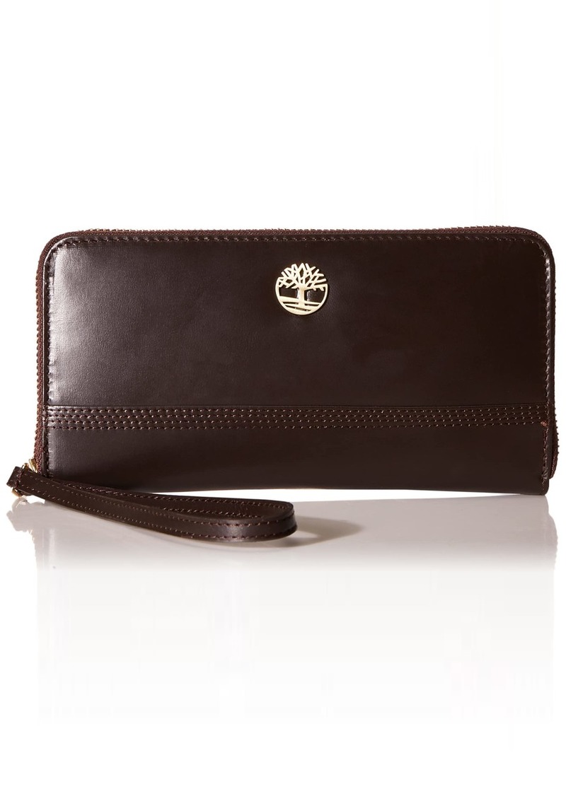 Timberland womens Leather Rfid Zip Around Wallet Clutch With Wristlet Strap