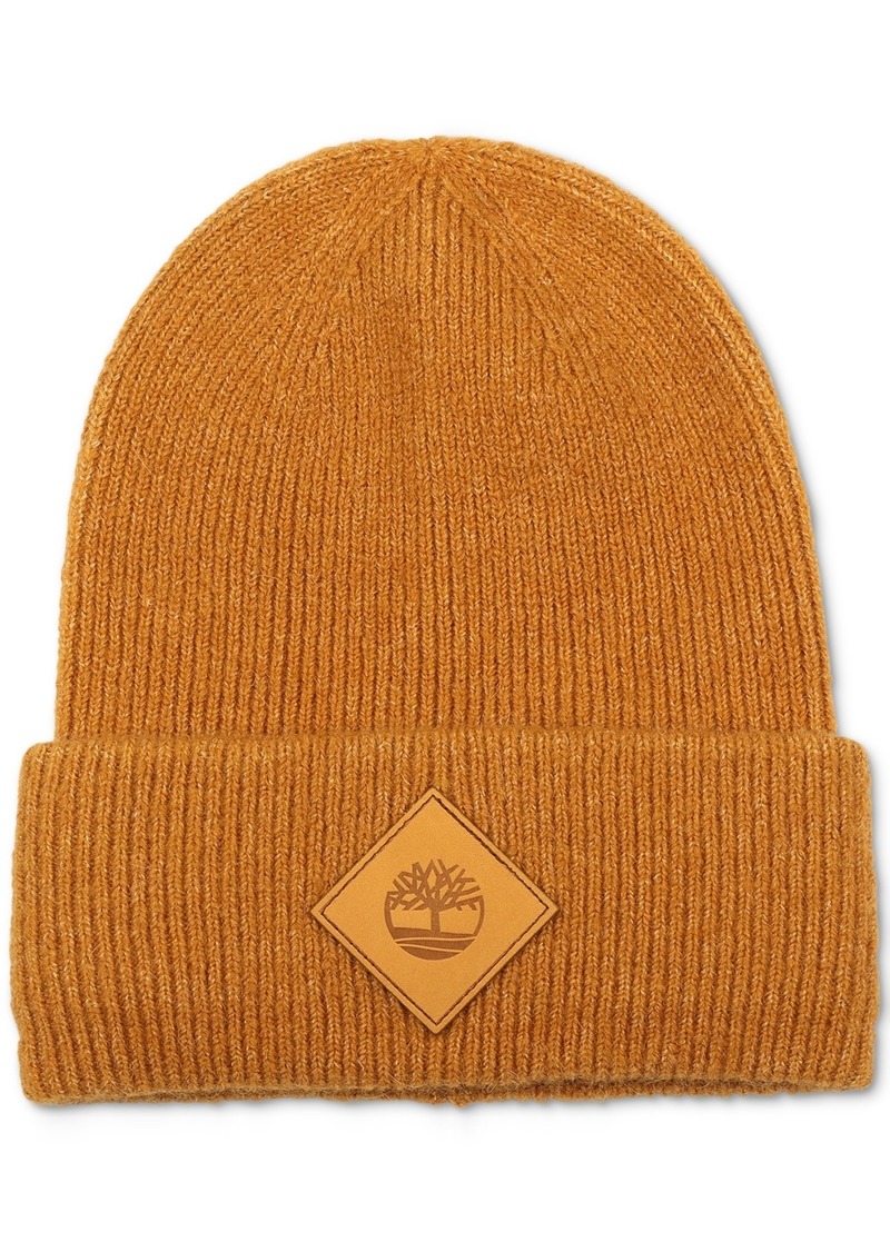 Timberland Men's Oversized Cuffed Logo Patch Beanie - Wheat