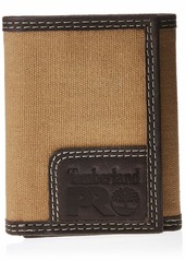 Timberland PRO Men's Canvas Leather RFID Trifold Wallet with Zippered Pocket