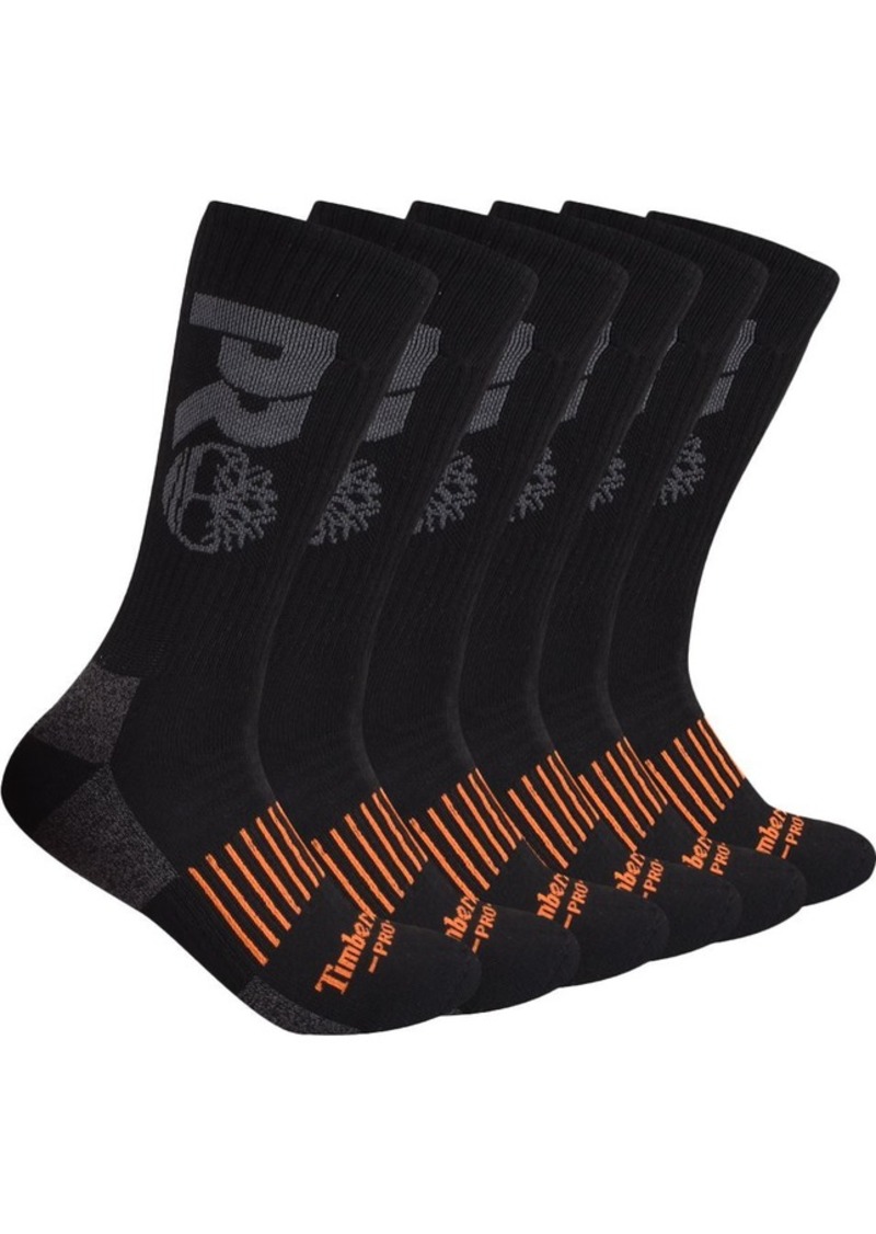 Timberland Pro Men's Half Cushion Crew Socks - 6 Pack, Large, Black