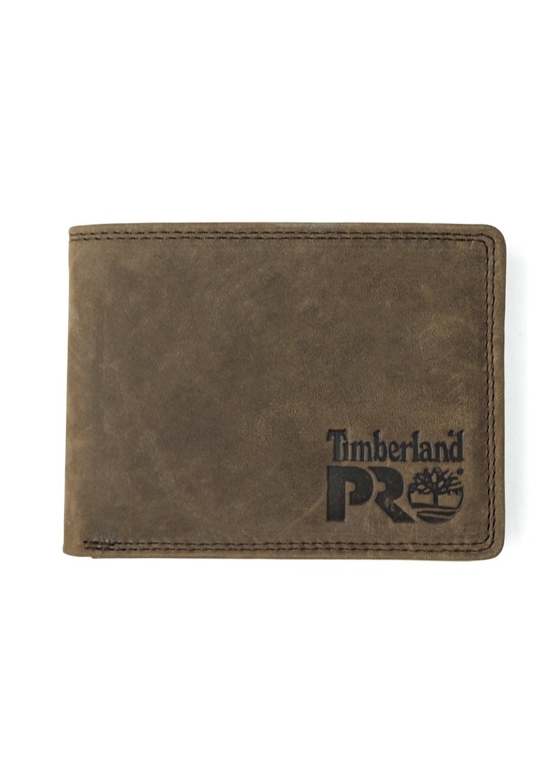 Timberland PRO Men's Leather RFID Wallet with Removable Flip Pocket Card Carrier