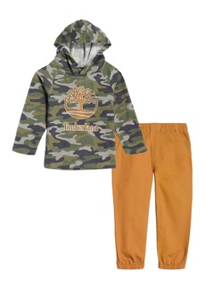 Timberland Toddler Boy 2 Piece Camo Thermal Hooded Logo T-shirt and Twill Joggers Set
