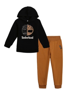 Timberland Toddler Boy 2 Piece Two-Tone Logo Fleece Hoodie and Joggers Set