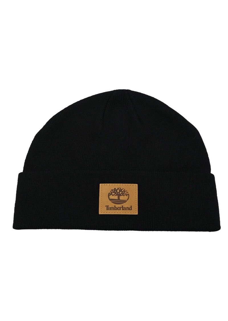 Timberland Women's Cuffed Beanie with Leather Patch - Black