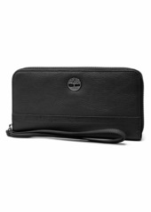 Timberland Womens Leather RFID Zip Around Wallet Clutch with Wristlet Strap black (pebble)