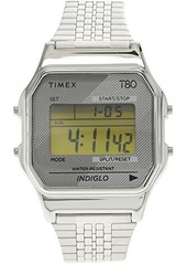 Timex 34 mm T80 Silver Tone Case Digital Dial Silver Stainless Steel Bracelet Watch
