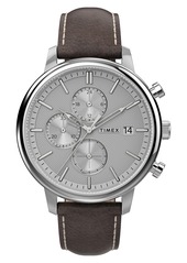 Timex® Chicago Leather Strap Chronograph Watch, 45mm