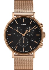 Timex Fairfield Chronograph 41mm Black Dial Stainless Steel Rose Gold Mesh Band