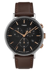 Timex® Fairfiled Leather Strap Watch, 41mm