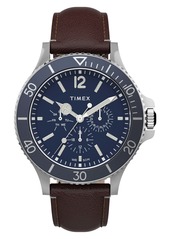 Timex® Harborside Leather Strap Watch, 42mm