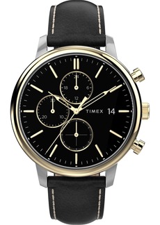 Timex Men's Chicago Black Leather Strap Watch 45mm