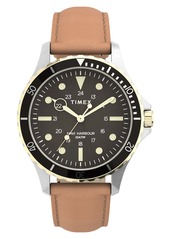 Timex® Navi XL Leather Strap Watch, 41mm