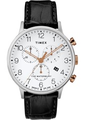 Timex Waterbury Classic Chronograph 40mm Silver Case Black Leather Strap Watch
