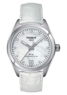 Tissot Men's PR 100 Auto Classic Croc Embossed Leather Strap Watch