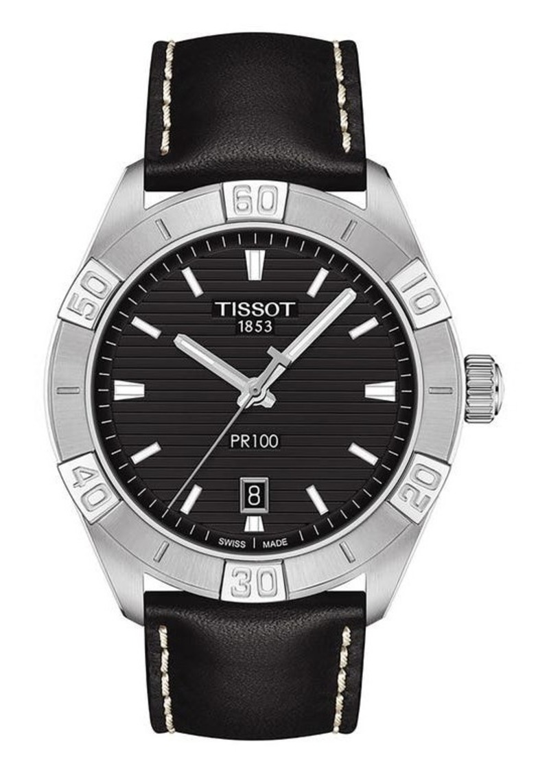 Tissot PR 100 Leather Strap Watch
