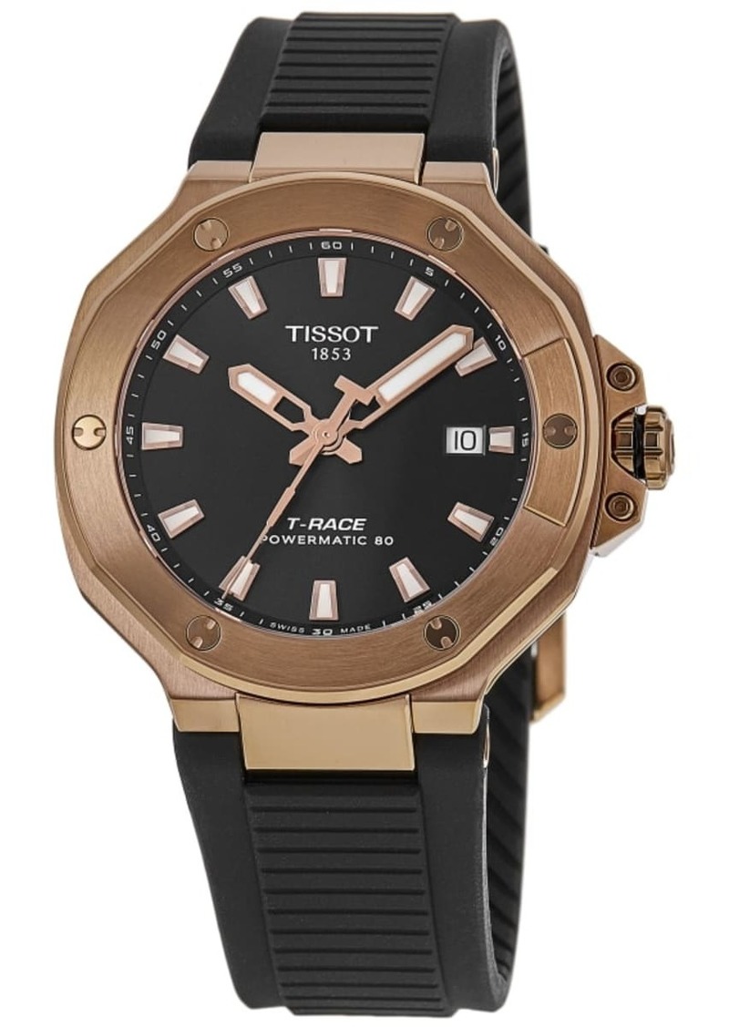 Tissot T-Race Powermatic 80 Automatic Black Dial Rose Gold Steel Silicone Strap Men's Watch T141.807.37.051.00