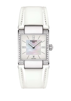 Tissot Women's T-2 Mother of Pearl Diamond Accented Leather Strap Watch- 0.16 ctw