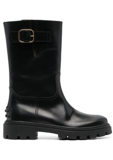 Tod's Black 'Biker' Boots with Buckle Detail and Gold-tone Hardware in Leather Woman