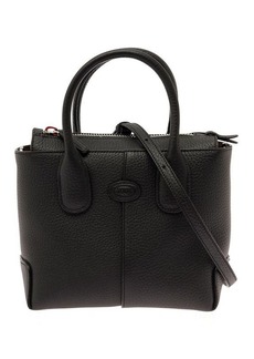 Tod's Black Handbag with Tonal Logo Patch in Hammered Leather Woman