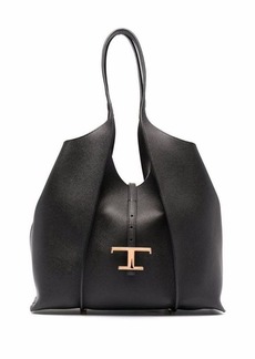 Tod's Black Tote Bag with T Timeless Charm in Leather Woman