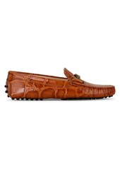 Tod's Double T Croc-Embossed Leather Driving Loafers