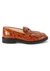 Tod's Double T Croc-Embossed Leather Loafers