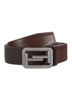 Tod's Double-T Textile & Leather Belt