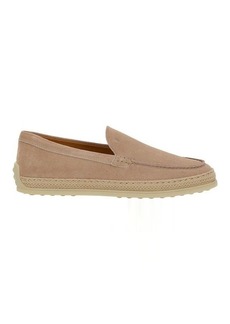 Tod's Pink Slip-On Loafers with Rafia Detail in Suede Woman