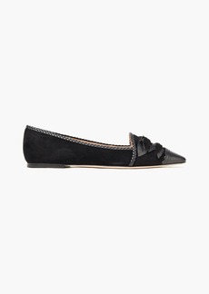 Tod's - Bow-embellished leather and suede point-toe flats - Black - EU 35