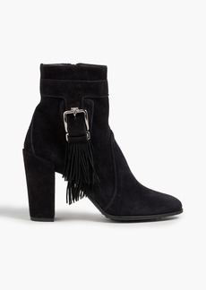 Tod's - Buckled fringed suede ankle boots - Black - EU 36