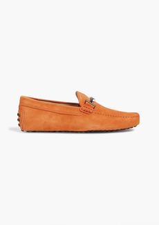 Tod's - Double T embellished suede driving shoes - Orange - UK 5