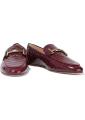 Tod's - Double T embellished croc-effect leather loafers - Purple - EU 36.5