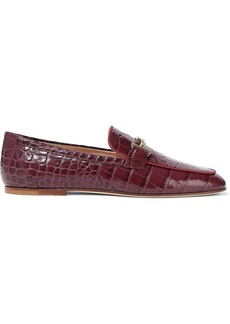 Tod's - Double T embellished croc-effect leather loafers - Purple - EU 41