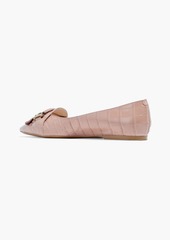 Tod's - Embellished croc-effect leather point-toe flats - Pink - EU 40