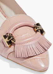 Tod's - Embellished croc-effect leather point-toe flats - Pink - EU 40