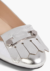 Tod's - Embellished metallic crinkled-leather ballet flats - Metallic - EU 37