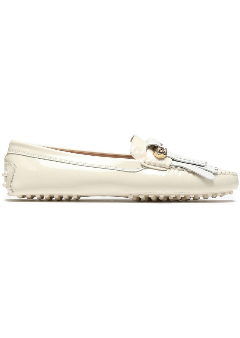 Tod's - Embellished smooth and patent-leather loafers - White - EU 39