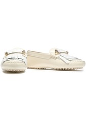 Tod's - Embellished smooth and patent-leather loafers - White - EU 39