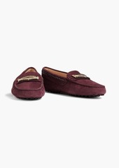 Tod's - Embellished suede loafers - Burgundy - EU 37